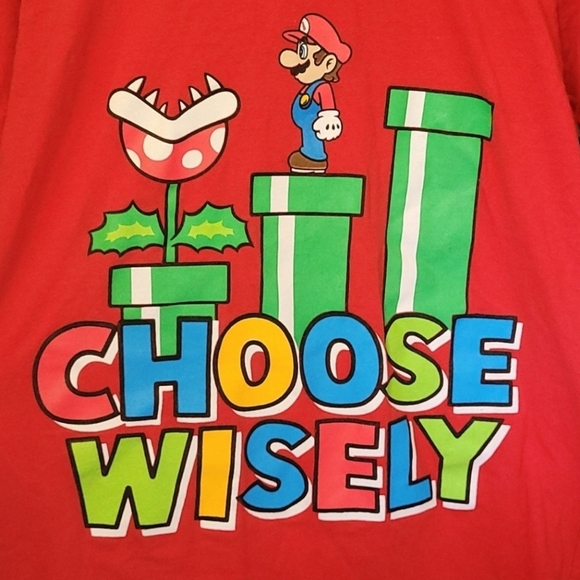 Nintendo Super Mario "Choose Wisely" Red Unisex T-Shirt, Size Small - Picture 3 of 5